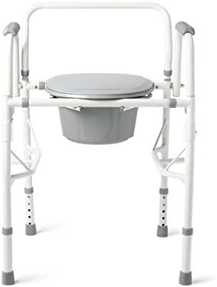 Medline Adjustable Steel Drop-Arm Bedside Commode, Portable Bedside Toilet, 350 lb Weight Capacity Removable 7.5 QT. Bucket, Toilet Chair For Elderly, Tool-Free Assembly