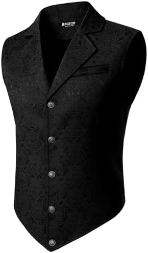 JEMITOP Men's Vintage Gothic Steampunk Victorian Suit Vest Jacquard Slim Fit Sleeveless Waistcoat