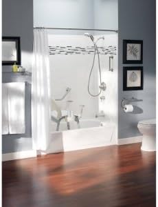 Moen Chrome Bathroom Safety 16-Inch Screw-in Curved Shower Grab Bar with Built-in Shelf for Storage, LR2356DCH