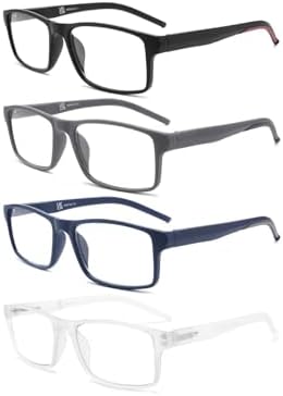 MODFANS Reading Glasses Men Readers 4 Pack,Blue Light Blocking Reading Glasses Anti Glare/Eye Strain Filter UV,Rectangular Unisex Lightweight Frame Comfortable Spring Hinge Eyeglasses 2.0