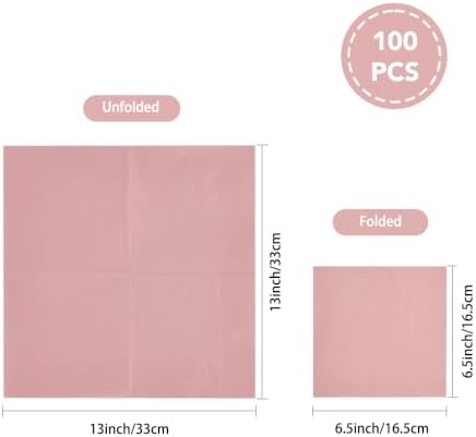 Ottin 100-pack Pink Wedding Paper Dinner Napkins 3-Ply 6.5 x 6.5 Inch Disposable Party Napkins for Birthday, Wedding, Mother's Day, Easter, Baby Shower, Spring Party, Tea Party