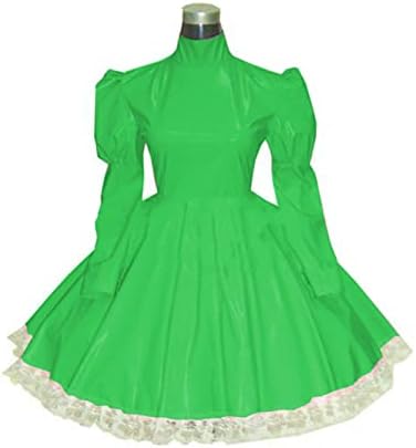 Plus Size Bridesmaid Dress Long Sleeve Maid Dress Cute Cosplay Costumes Vinyl Dresses Candy Color Lace 7XL Women Dresses,Green,XXXL