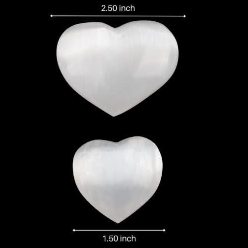2 pc Selenite Heart Palm Stone, Heart Shaped Crystals and Healing Stones- Pocket Worry Stone for Anxiety and Stress Relief - Healing Crystals for Meditation, Reiki, Spiritual and Crystal Gifts