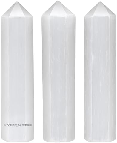 Amazing Gemstone Selenite Crystal Points Bulk Healing Crystals - Pack of 3 Single Terminated Healing Wand Point Bulk Crystals for Crafts, Crystal Grid, DIY Work - Premium Crystals for Beginners Gifts