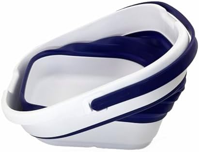 SAMMART 9.5L (2.5 Gallon) Collapsible Rectangular Handy Basket/Bucket (White/Navy Blue)