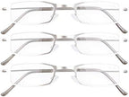 Eyekepper 3-Pack Stainless Steel Frame Half-eye Style Reading Glasses Readers Silver +1.75