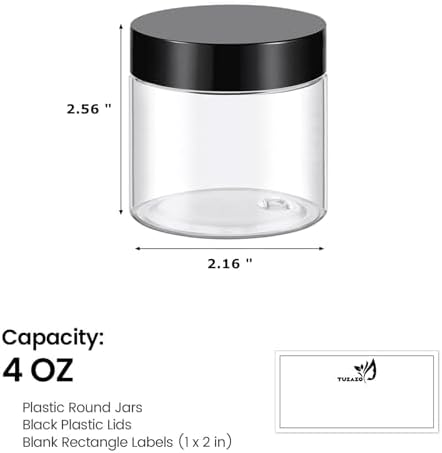 TUZAZO 4 Oz Plastic Container Jars with Lids BPA Free, Empty Round Clear Cosmetic Containers Plastic Slime Jars for Lotion, Cream, Ointments, Body Butter, Makeup, Travel Storage (12 Pack)