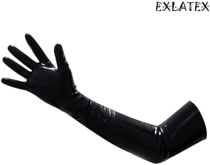 EXLATEX Women's Latex Black Long Gloves Outfits
