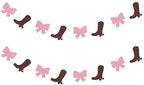 2 Strands Boots or Bows Gender Reveal Banner Paper Garland Dessert Bar Bunting Cow Girl Werstern Theme Party Backdrops Decorations - Brown and Pink