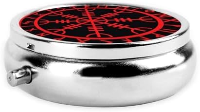 Viking Norse Mythology Warrior Compass Pill Case Storage,Three Compartment Pill Box Size 2 Inch for Pocket Purse and Travel