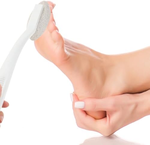 Housoutil Long Handle Foot File Callus Remover Pumice Stone for Feet Dead Skin Exfoliating Scrubber Portable Pedicure Tool for Home and Salon Use