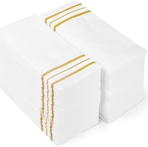 100 Pcs White and Gold napkins, Dinner Paper Napkins Disposable Hand Towels for Bathroom, Soft, Absorbent, Gold Party Wedding Napkins for Kitchen, Parties, Dinners or Events (Yellow, 100)