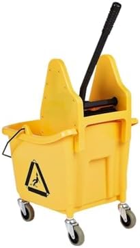 Amazon Basics Floor Cleaning Rectangular Mop Bucket with Sturdy Down Press Wringer Combo, 35-Quart, Yellow