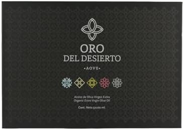 Oro del Desierto Deluxe Set of 2019 Harvest Organic Spanish Extra Virgin Olive Oil - 5 x 0.1 Liter / 5 x 3.4 Ounce Bottles