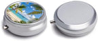 Tropical Palm Tree Hawaii Beach Round Pill Box Cute Small Fish Oil Cases Portable 3 Compartment Pill Boxes Round Pill Case with Mirror for Vitamins Medication Supplements Gift