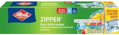 Albal Medium 3L ZIPPER Bags, 70% Recycled Resources, Ultra-Safe Zipper, Durable, Dishwasher Safe, Food Saver Application, 27 x 24 cm