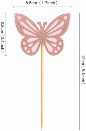 30 Pcs Butterfly Cupcake Toppers Assembled Butterfly Cake Toppers Glitter Butterflies Cake Picks Double Layers Cupcake Topper for Cake Decor Light Pink