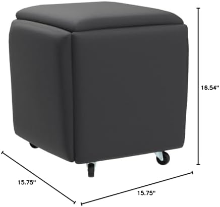 5 in 1 Nesting Ottoman Cube Chair, Stackable Stools, Leather Square Ottoman Bench, Foot Stool with Wheels for Living Room,Dining Room 15.75x15.75x16.54 inches