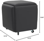 5 in 1 Nesting Ottoman Cube Chair, Stackable Stools, Leather Square Ottoman Bench, Foot Stool with Wheels for Living Room,Dining Room 15.75x15.75x16.54 inches