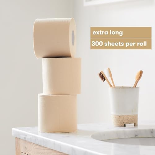 Bumboo Bamboo Toilet Roll 24 Pack | Unbleached Toilet Paper 3 ply, 300 Sheets | Eco Toilet Rolls | Plastic-Free, Soft, Strong & Sustainable Toilet Tissue, Beige