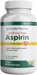 Health Pharma Aspirin 81 mg (1000 Enteric Coated Tablets) | Adult Low Dose Strength Pain Reliever (NSAID) | Safe Pain Relief for Minor Aches and Pain | Value Pack Generic