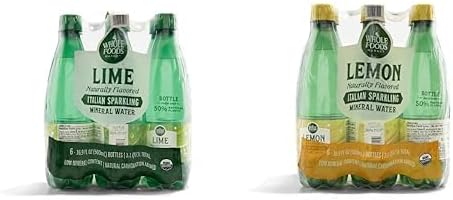 Whole Foods Market Organic Italian Sparkling Mineral Water Bundle - Lime & Lemon Variety Pack (12 Pack Total, 16.9 Fl Oz Each)