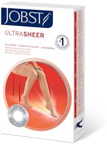 JOBST UltraSheer Thigh-High Compression Stockings for Women - Closed Toe - Lace Band - Medical Compression 15-20 mmHg - For Varicose and Spider Veins - Helps Prevent Swelling - Natural, Medium
