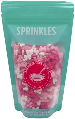 NCS Ribbon Bow Shaped Edible Sprinkles – Hot Pink, Light Pink & White Cupcake, Cake & Cookie Decorations, 7 oz