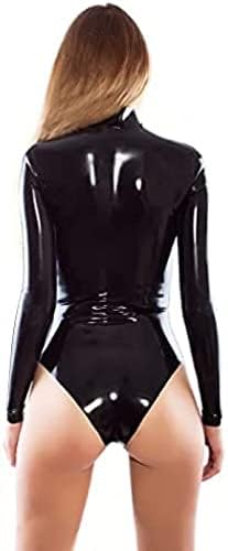 Long Sleeve High Neck Shoulder Zipper Women's Latex Swimsuit,Black,Medium