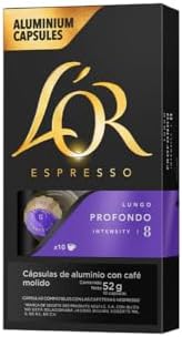 L'OR Espresso Capsules, 10 Count Profondo Lungo, Single-Serve Aluminum Coffee Capsules Compatible with the L'OR BARISTA System & *Nespresso Original Machines, 10 Count (Pack of 1)
