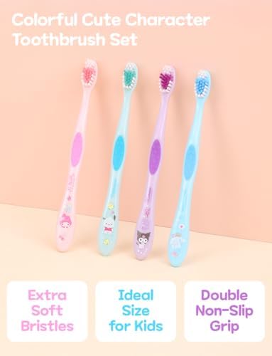 Cute Toothbrush Set (4 Pack), Soft Bristles, Compact Head, Easy Grip Handle, Travel & Gift Ready, Kids & Adults Manual Toothbrush