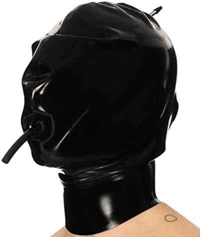 Latex Hood Inflatable Mask with Mouth Tube Full Face Inflation Breathing Zipped Latex Mask