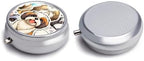 Cute Dog Metal Round Pill Box, 3 Compartment Travel Organizer, Portable Pill Container with Secure Latch, 2 Inch Circular Vitamin Caddy for Pills and Vitamins, Gift for Him Her Elderly