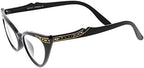 zeroUV Women's Retro Rhinestone Embellished Clear Lens Cat Eye Glasses 51mm