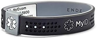 MyID Sport Medical ID Silicone Bracelet for Diabetes Epilepsy Asthma Autism and More (Small, Black/Gray)