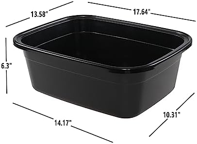 2-Pack 18 Quart Plastic Wash Basin Tub, Rectangular Dishpan, Black