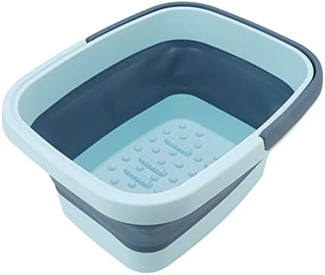 Asixxsix Foot Bath Basin, Collapsible Silicone Foldable Foot Soak Tub with Handle, Bump for Home Camping Hiking Outdoor Use (Blue)