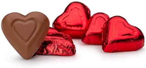 Red Foil Wrapped Premium Solid Milk Chocolate Hearts - 1 Lb. - Approx. 60 Pcs.