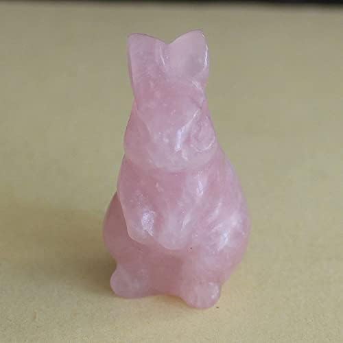 Cute Hand Carved Gemstone Crystal Rabbit Bunny Figurine Animal Carving Statue Home Decor 1.5'' (Rose Quartz)