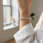 925 Sterling Silver Beaded Bracelet, Round Ball Chain, Lobster Clasp