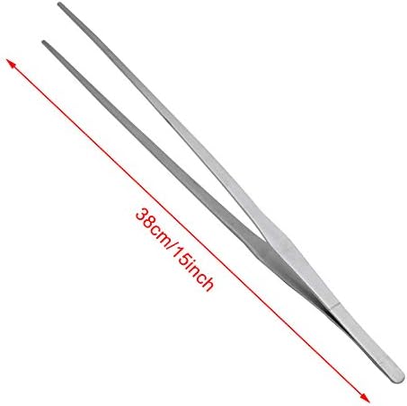 Bonsicoky 15 Inch Stainless Steel Tweezers, Non-Slip Long Straight Tweezers Tongs Tool with Precision Serrated Tips for Aquarium, Garden, Kitchen