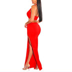LuFeng Women's Sexy Sleeveless Halter V Neck Side Waist Cutout Backless Bodycon High Slit Maxi Long Dress