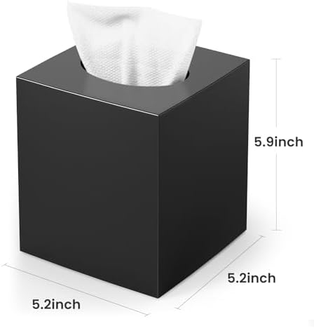 Tissue Box Cover, Square Modern Facial Acrylic Tissue Holder Napkin Dispenser Accessories for Bathroom Vanity Countertop,Bedroom Dresser,Night Stand,Desk,Office (Black)