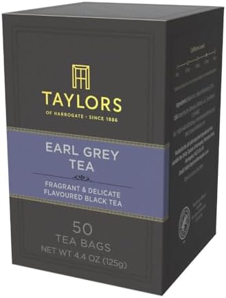 Taylors of Harrogate Earl Grey, Black Tea, Pillow Bags, 50 Count (Pack of 1), Fragrant, Delicate & Light, Caffeinated, Enjoy Hot or Iced, 50 Teabags