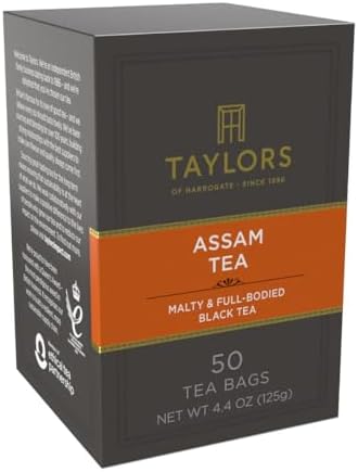 Taylors of Harrogate Assam, Black Tea, Pillow Tea Bags, 50 Count (Pack of 1), Full-bodied, Satisfying & Malty, Caffeinated, Enjoy Hot or Iced, 50 Teabags
