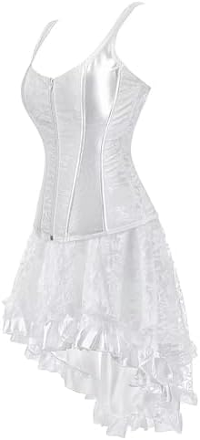 Jutrisujo Corset Strap Dress Top Skirt Set Plus Size Bustier Outfit Lingerie Lace up Gothic Women Bride Wedding White