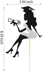 Arthsdite 1Pc High Heel Girl Graduation Cake Topper with Grad Cap Diploma 2026 Graduation Cake Pick 2026 Senior Graduation Cake Decorations for 2026 Girl Graduation Party Supplies - Silver Glitter