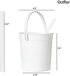Plastic Rum Buckets for Drinks （10PACK ） Drink Buckets for Parties Reusable Punch Bowls with Straw（32oz） (White)