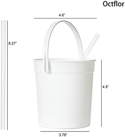 Plastic Rum Buckets for Drinks （10PACK ） Drink Buckets for Parties Reusable Punch Bowls with Straw（32oz） (White)