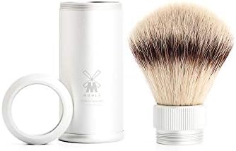 MÜHLE Travel Silver Aluminum Silvertip Fibre Shaving Brush - Portable Synthetic Luxury Shave Brush for Men, Rich Lather